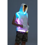 Men White Hooded Tank Led Light Up Sync Burning Man Rave Tops Night Club Show For Halloween Dance Party