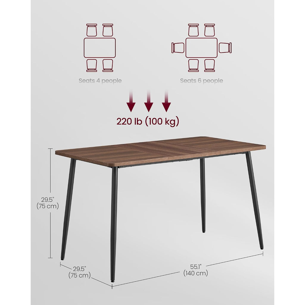 Vasagle 55.1" Dining Table For 4-6 People, Modern Kitchen Table, Heat-Resistant Tabletop, Quick Assembly, For Dining Room, Natural Walnut And Ink Black, Island Collection Ukdt100K02V2
