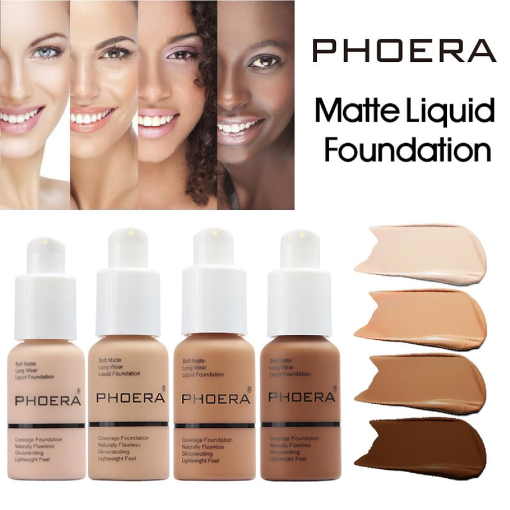 2 Pack Phoera Foundation, Flawless Soft Matte 24Hr Oil Control Full Coverage Foundation Makeup For Women.102 Nude-30Ml