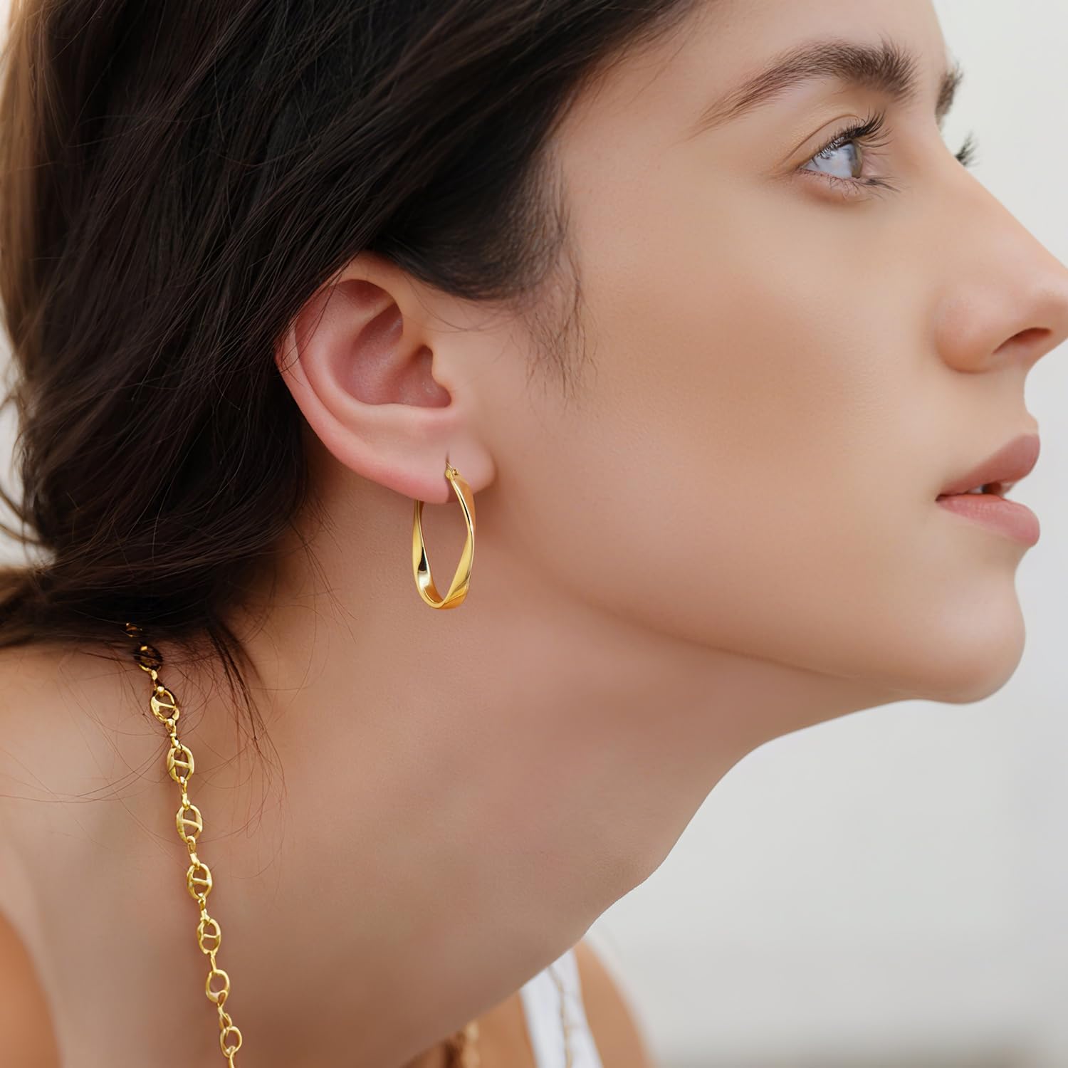 Gold Hoops Earrings for Women 14K Gold Earrings for Women Hoops Earring for Womens Hoop Twisted Wave Hoop Earring for Womens