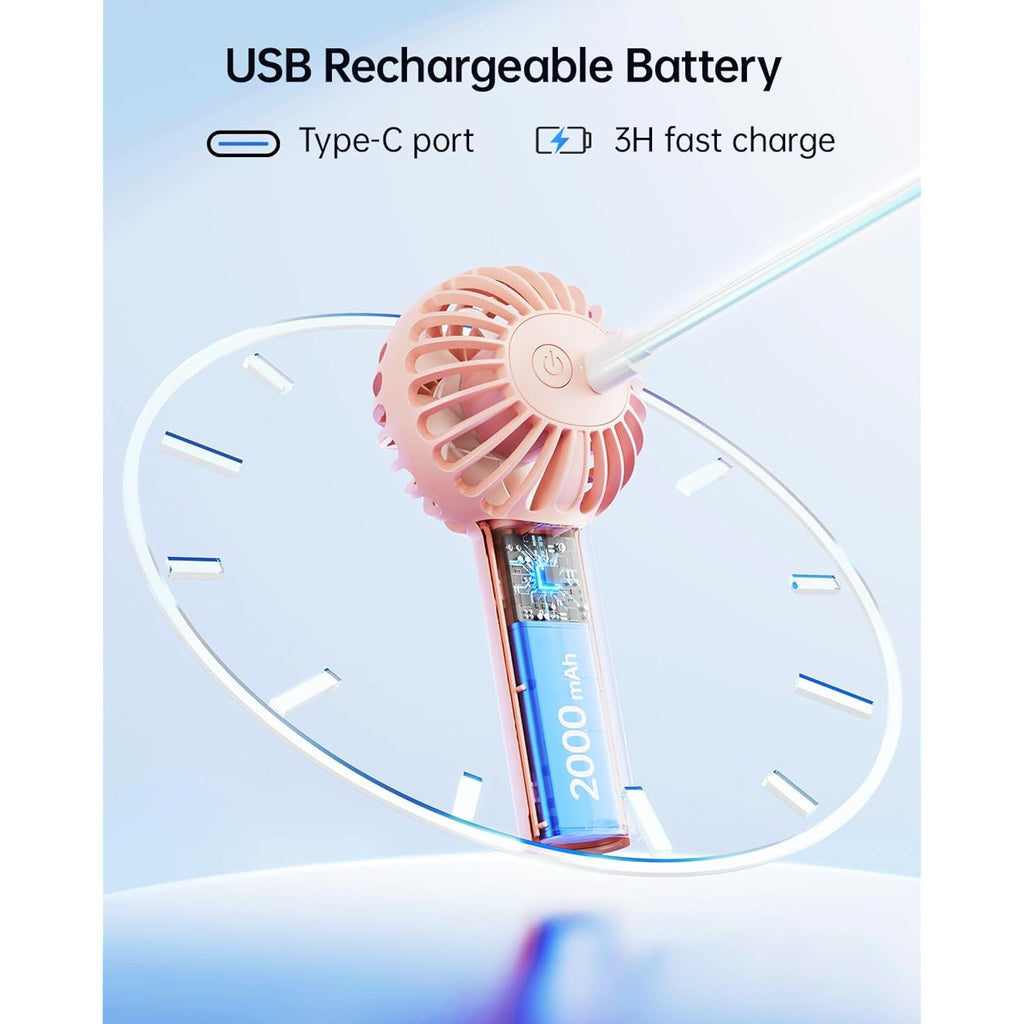 Sweetfull Mini Portable Fan - Rechargeable Handheld Fan, 3 Speeds Personal Small Hand Gifts For Travel Essentials, Lash, Makeup, Eyelash, Kids, Girls, Women - Usb, Cute Design Pink