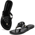 Stratuxx Kaze Women'S Dressy Patent Leather Thong Sandals With Memory Foam,Comfy Beach Slides Slip On Flat Sandals For Women