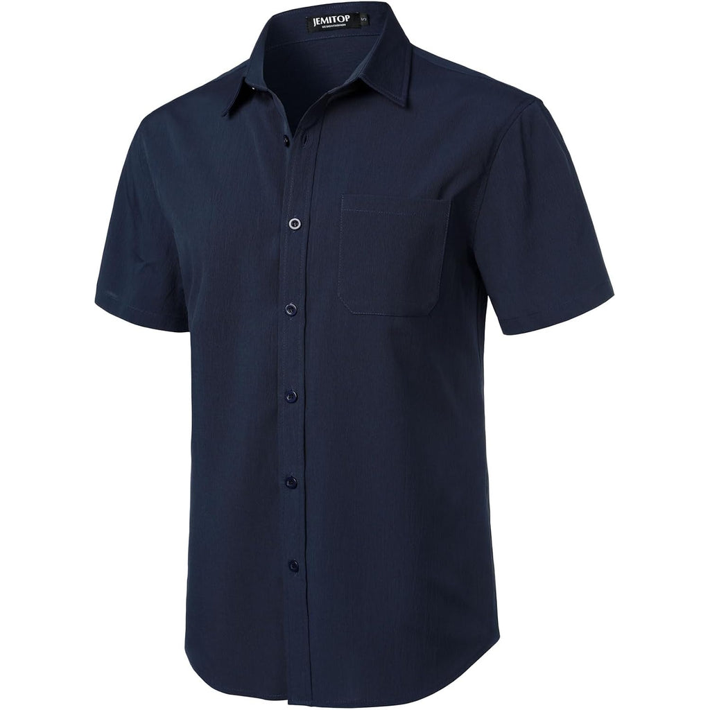 Jemitop Men'S Stretch Wrinkle Free Short Sleeve Texture Shirt Lightweight Summer Button Down Shirts For Beach Vacation