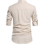 Nitagut Men Henley Neck Long Sleeve Daily Look Linen Shirts