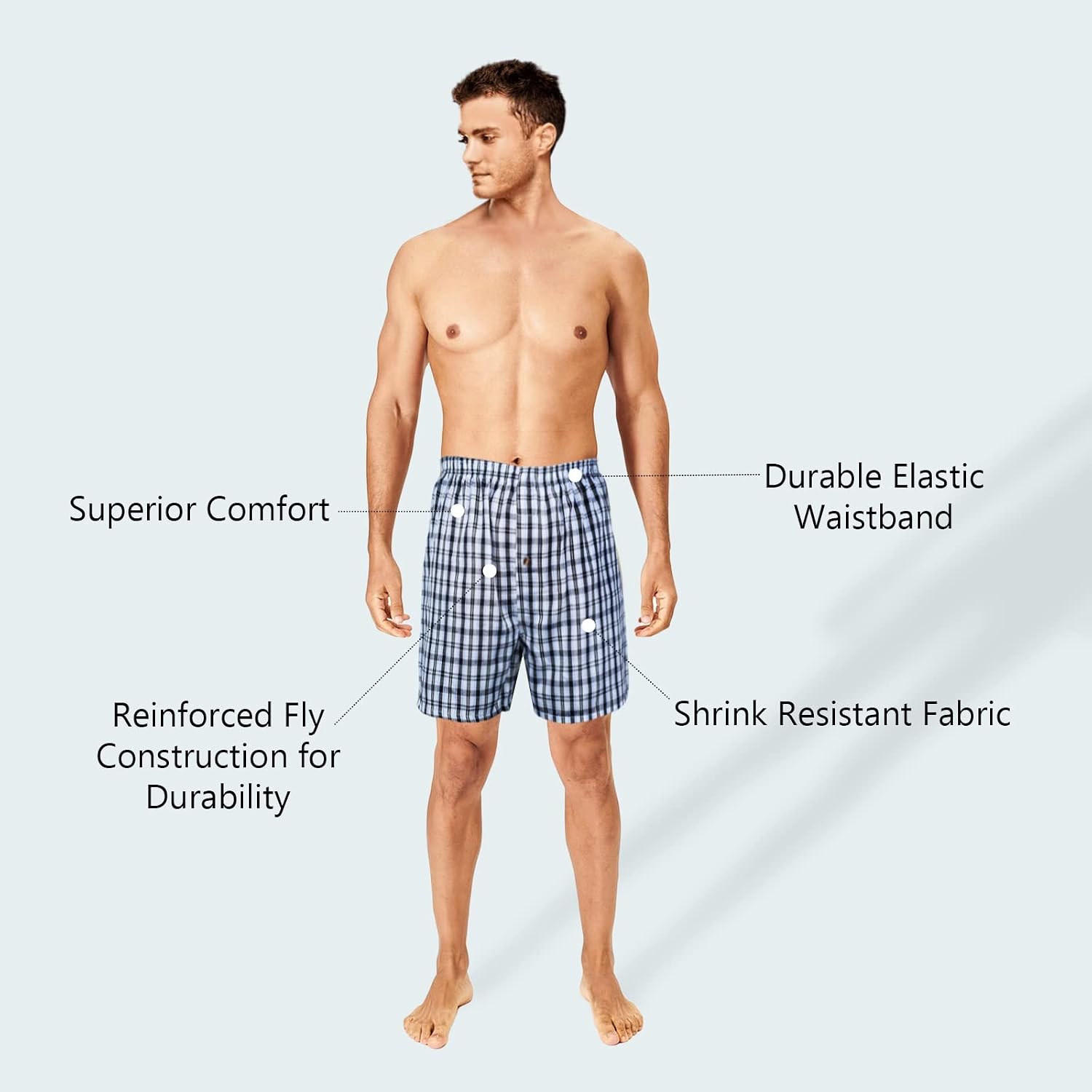 Men'S Woven Boxers Underwear Pack Cotton Boxer Shorts Assorted Colors
