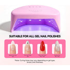 Compact Travel UV Nail Lamp for Gel Polish, Makartt 41mW/cm² Plug-in Nail Dryer with 5s Flash Cure, 99s Mode for Dark Thick Gels, Auto Sensor, 4 Timers & 18 LED Beads for Beginner Home DIY Gift (Pink)