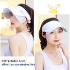 Summer Sun Visor Hat - Women Adjustable Golf Cap With Retractable Brim, Uv Protection Beach/Tennis Sport Hat