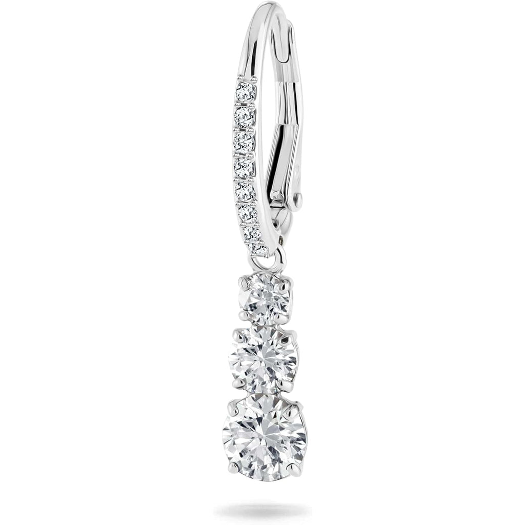 Swarovski Stilla Attract Trilogy Drop Pierced Earrings with White Crystals on a Rhodium Plated Setting with Hinged Closure