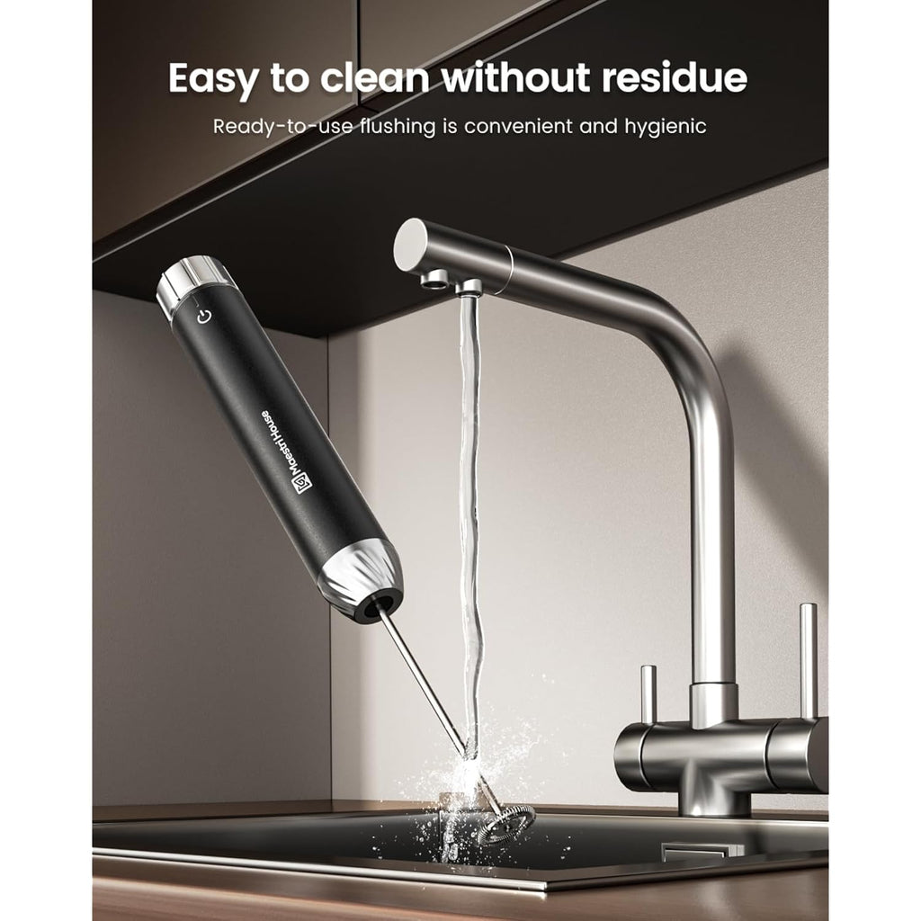 Maestri House Rechargeable Milk Frother With Stepless Speed Control, Lunafro Max Handheld Electric Foam Maker Waterproof Drink Mixer Foamer With Stand & Detachable Whisks For Lattes, Cappuccino