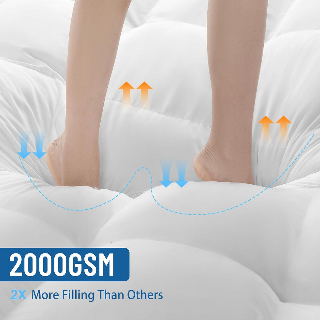 4 Inch Memory Foam Mattress Topper Queen, Cooling Extra Thick 2000 Gsm Pillow Top Mattress Pad For Back Pain Relief,Soft Breathable Mattress Cover For Fluffy Shredded Memory Foam Filled (60"X80")