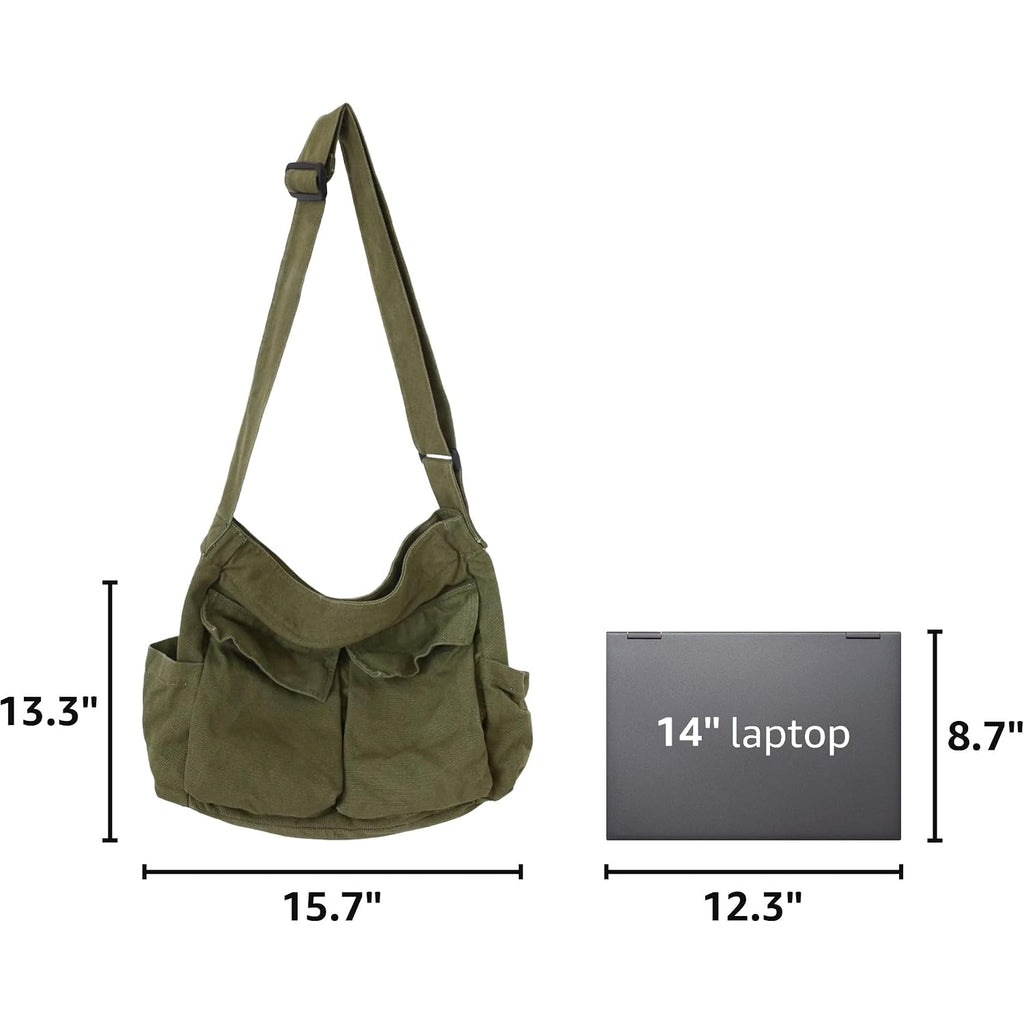 Canvas Messenger Bag Large Hobo Bag Crossbody Shoulder Bag Tote Bag With Pocket For Women And Men