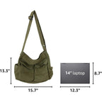 Canvas Messenger Bag Large Hobo Bag Crossbody Shoulder Bag Tote Bag With Pocket For Women And Men