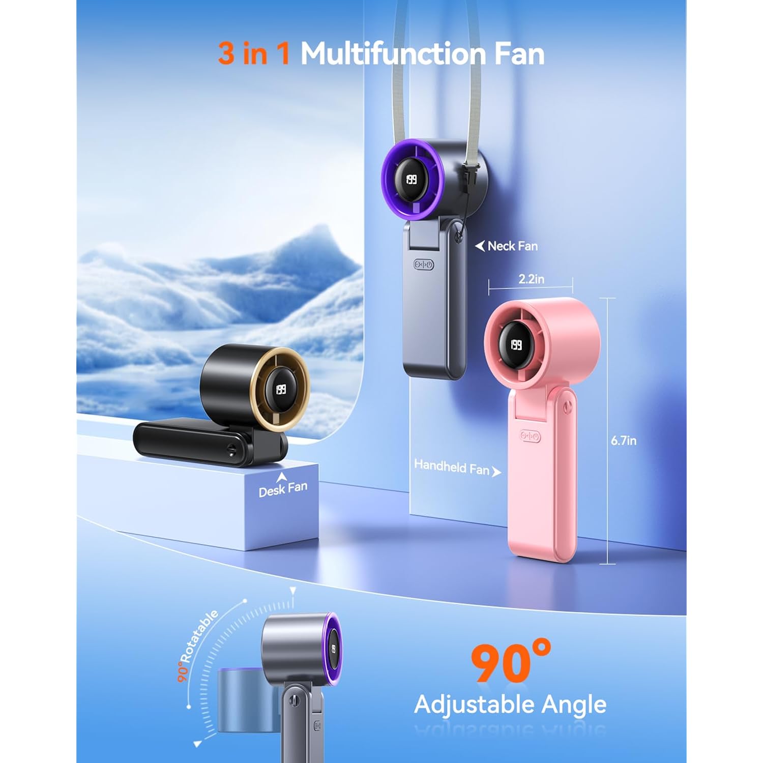 Portable Handheld Turbo Fan, 199 Gear Speed, 24 Hs Cooling Time, 5500Mah Rechargeable Mini Personal Hand Fan, Foldable Design, Travel Essentials, Beach Vacation, Gifts For Women, Men,Grey Purple