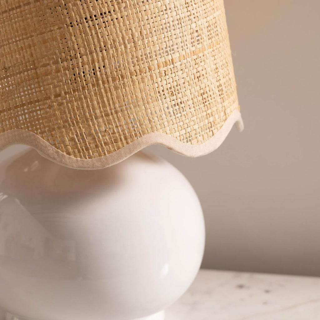 Benton Ceramic Table Lamp With Fabric Shade – 13" Bedside Accent Lamp For Bedroom, Living Room & Nightstand (White)