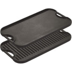 Lodge Pro-Grid Reversible Grill/Griddle - 20 Inches x 10.5 Inches - Dual-Sided Cast Iron Griddle - Double Burner Grill - Even Heat Distribution - PFAS-Free Non-Toxic Cookware
