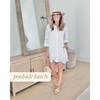 Chartou Women Eyelet Lace Dress Button Down Shirt Loose Fit Summer Casual Mini Dress