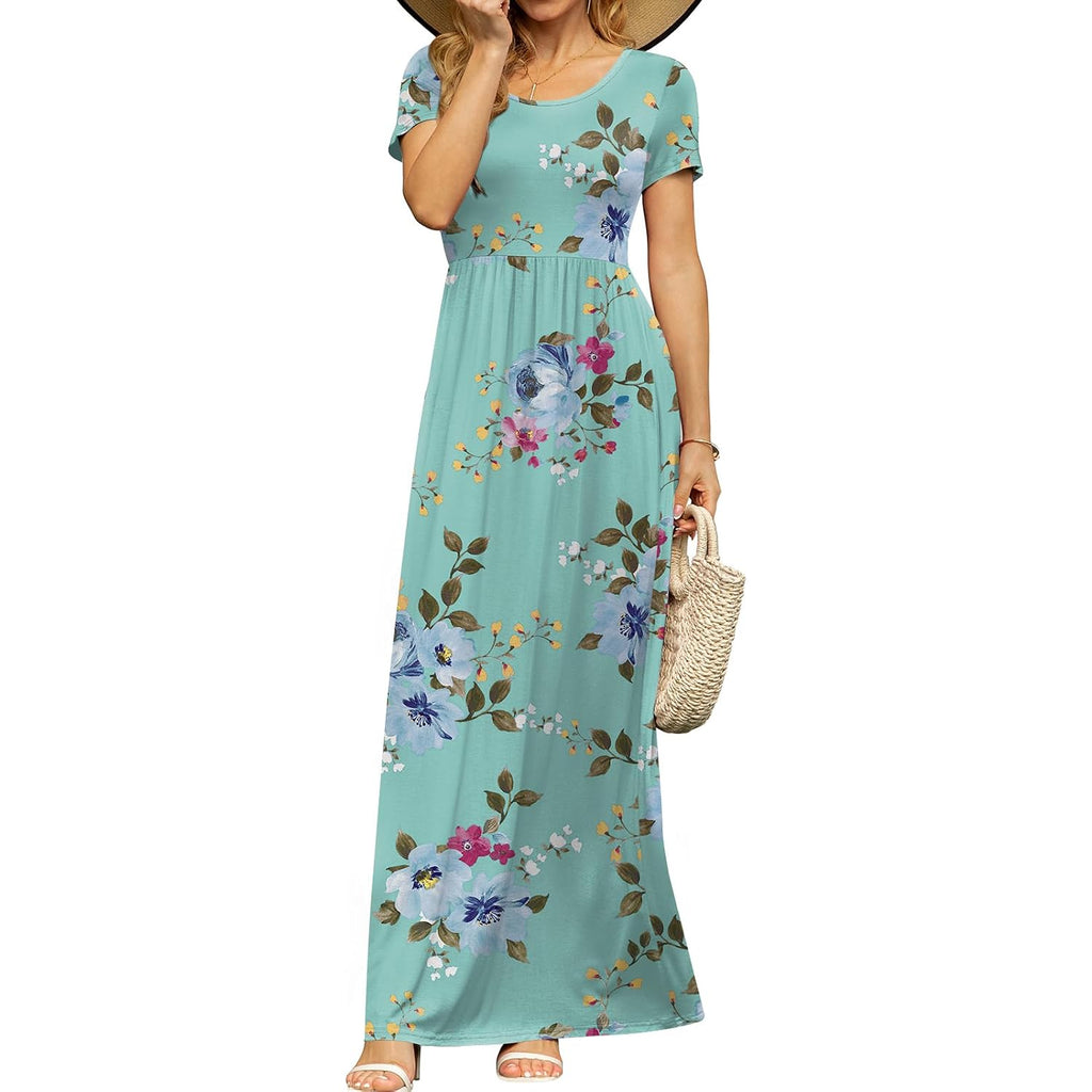 Db Moon Womens 2026 Summer Maxi Dresses Casual Short Sleeve Empire Waist Spring Long Dress With Pockets