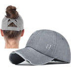 2 Packs Distressed Ponytail Hat For Women Criss Cross Hat Baseball Cap Pony Tail Caps High Bun