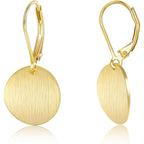 14K Gold Dangle Earrings for Women，Lightweight Circle Disc Coin Geometric Flat Brushed Drop Earrings, Hypoallergenic Leverback Earrings S925 Jewelry