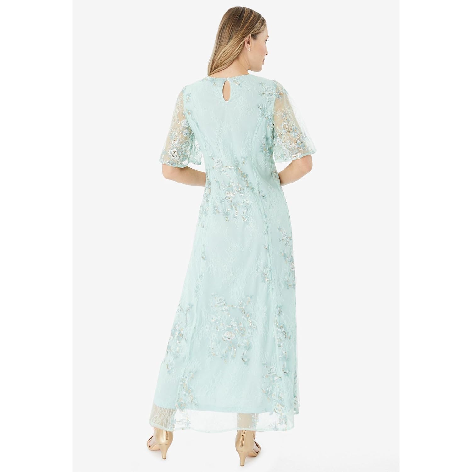 Roaman'S Women'S Plus Size Plus-Size Flutter Sleeve Allover Embroidered Gown