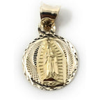 Ioka 14K Yellow Gold Diamond Cut Our Lady of Guadalupe Stamp Charm Pendant with 1.2mm Flat Open Wheat Chain Necklace
