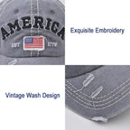 American Flag Hat for Men Women USA Flag Embroidery Distressed Adjustable Cotton Baseball Cap Dad Hat Est 1776 Red