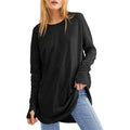 Fisoew Women'S Casual Long Sleeve Tops Crew Neck Round Hem Loose T-Shirts Tunic Tops With Thumb Holes
