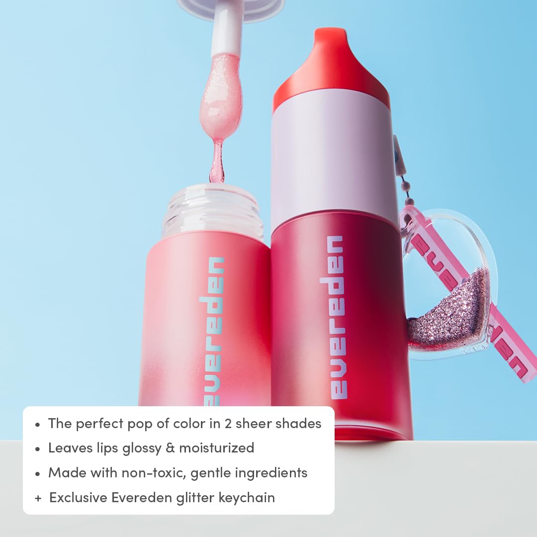 Evereden Kids Tinted Non Toxic Lip Gloss Kit: Ruby Red & Sakura Pink - Non Toxic Makeup Kit for Girls - Vegan Makeup for Kids - Hydrating Lip Gloss with Sunflower, Avocado & Grapeseed Oils