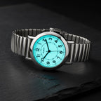Women'S Light Up Dial Watch, Analog Display, 33Mm Metal Case, Push Button, Glossy Expansion Band, White