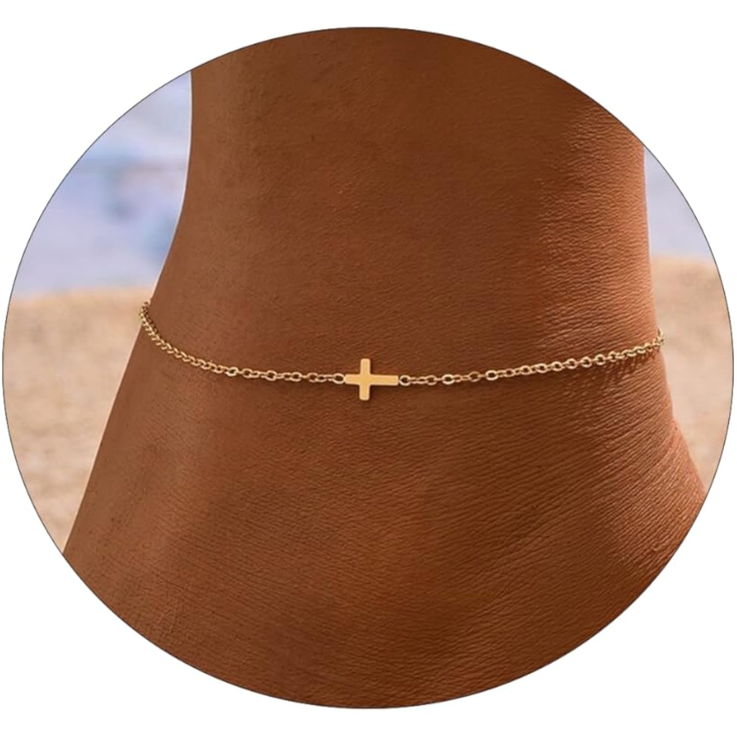 Anklets for Women 14K Gold Plated Anklets Waterproof Ankle Bracelets for Women Silver Ankle Bracelet Layered Cross Satellite Bowknot Flower Pearl Beach Anklets Cute Jewelry Gift