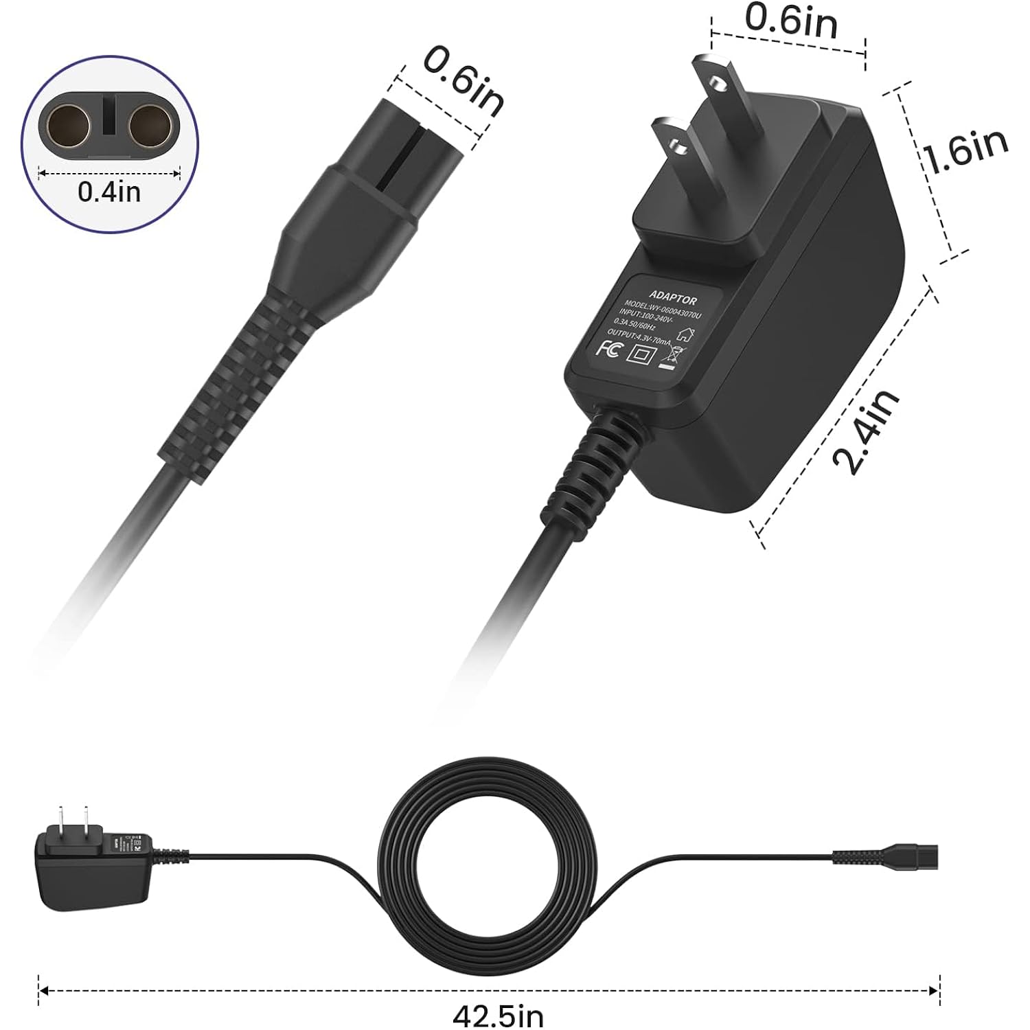 4.3V Charger Fit for Philips Norelco One Blade Old Model A00390 QP2520 QP2521 QP2522 QP2515 MG5700 MG3740 MG3720 QG3330 Electric Shaver for Phillips OneBlade Replacement Adapter Power Cord