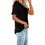 WIHOLL Women Summer T Shirts Short Sleeve Rounded V Neck Pocket Tee Tops
