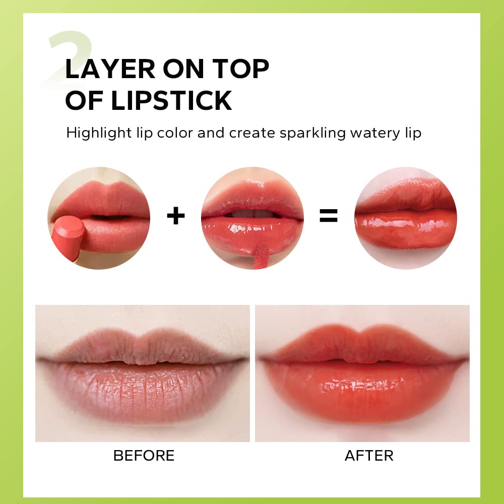 Beauty Glazed Big Brush Head Lip Oil, Ultra-Hydrating & Nourishing, Smooth Glossy Finish Lip Glow Oil, Shiny and Vegan Tinted Lip Gloss, Non-Sticky Formula (102# KISSY)