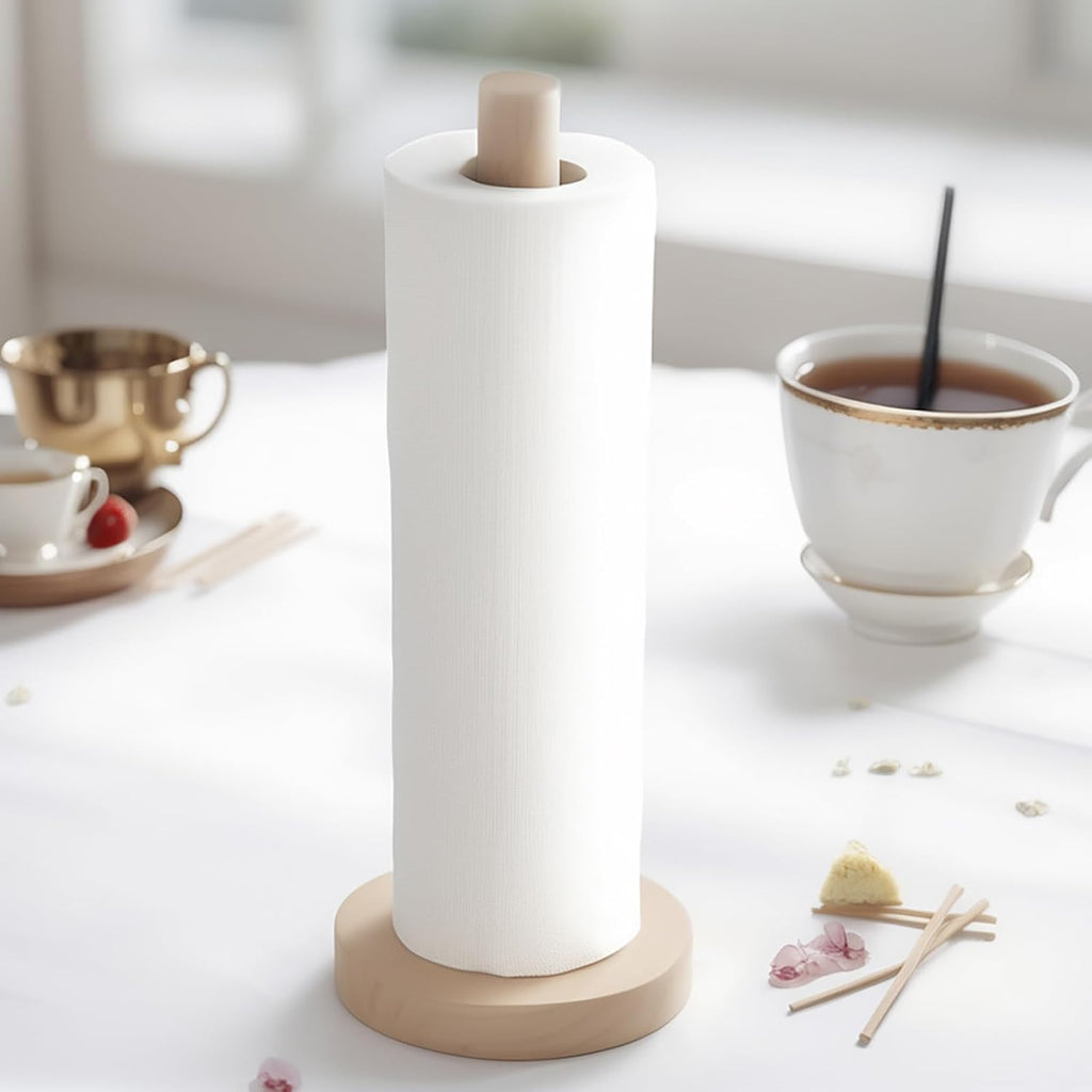 Kitchlife Wooden Paper Towel Holder Countertop - Solid Freestanding Paper Towel Dispenser Stand With Anti-Skid Base