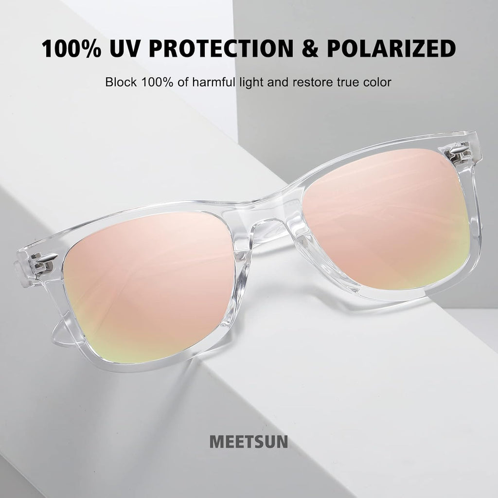 MEETSUN Retro Polarized Sunglasses for Women Men Classic Mirror Lens Driving Trendy Sun Glasses UV Protection (3 Pack)