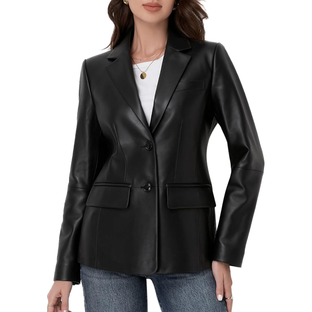 Casual Leather Jacket Women,Lambskin Leather Blazer,Versatile Outfits
