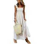 Chouyatou Women'S Retro Plaid Smocked Dress Spaghetti Strap Flounce Long Dress