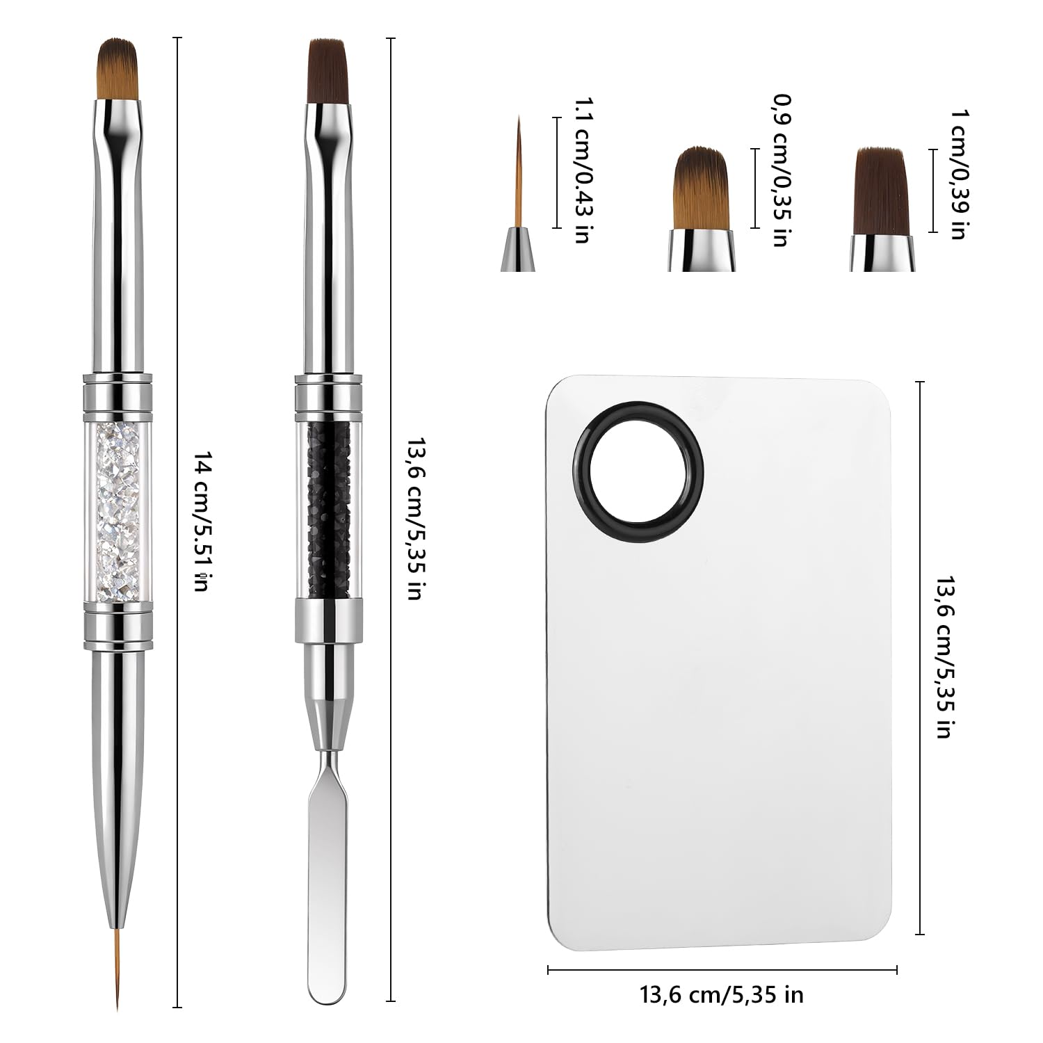 Double Ended Nail Builder Gel Brush and Palette Set,French Tip Brushes Hard Gel,Flat/Oval Nail Brushes,Liner Brush & Spatula,Nail Design Tools for Salon & DIY Use（3PCS）