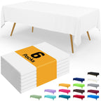 Smiry Disposable Table Cloth - 6 Pack, 54 x 108 Inch Waterproof Rectangle Tablecloths for Parties, Decorative Plastic Table Cover, Leakproof & Sturdy, White