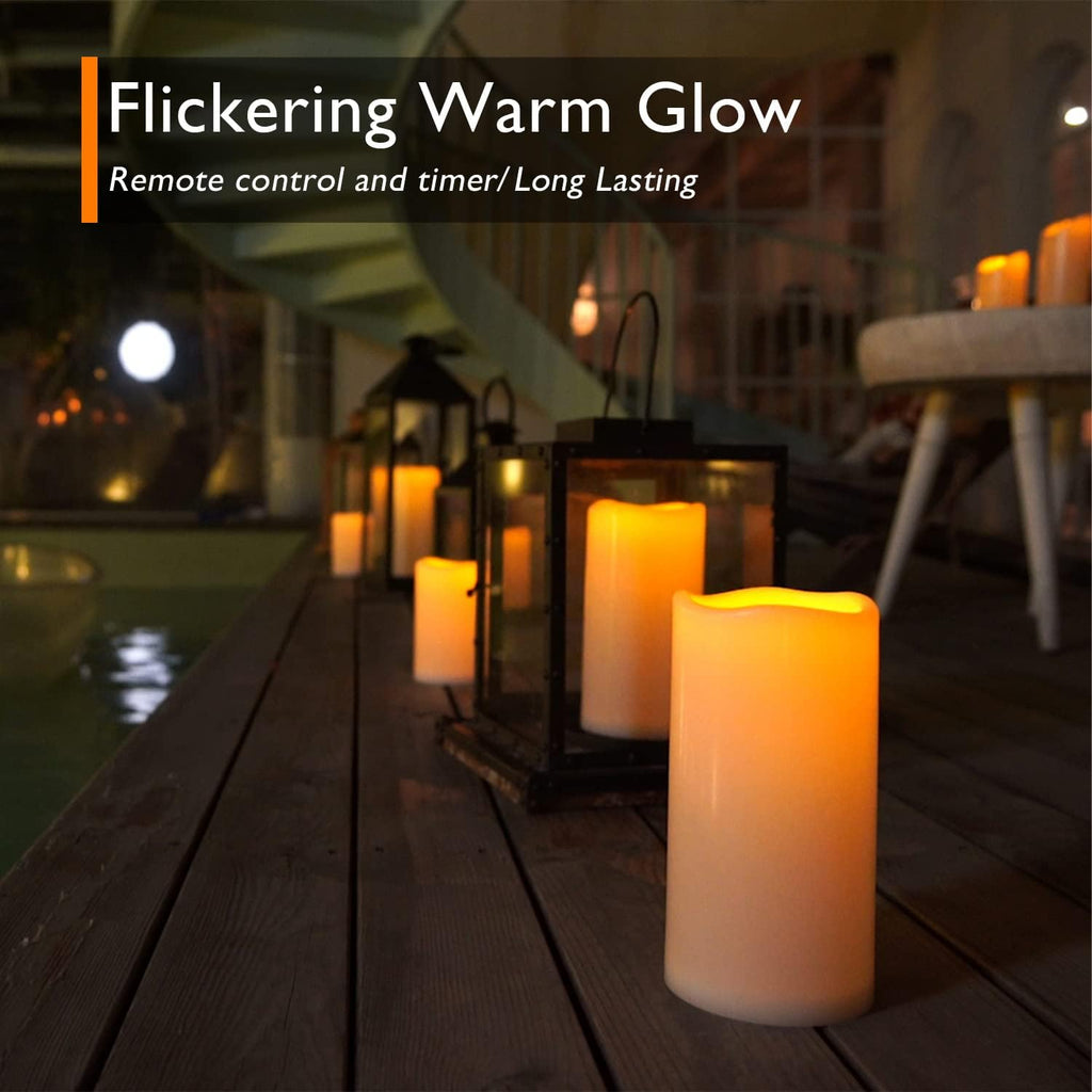 Homemory 10" X 4" Large Waterproof Outdoor Flameless Candles With Remote Control And Timer, Battery Operated Flickering Led Pillar Candles For Outdoor Larterns, Porch, Long Lasting, Set Of 2