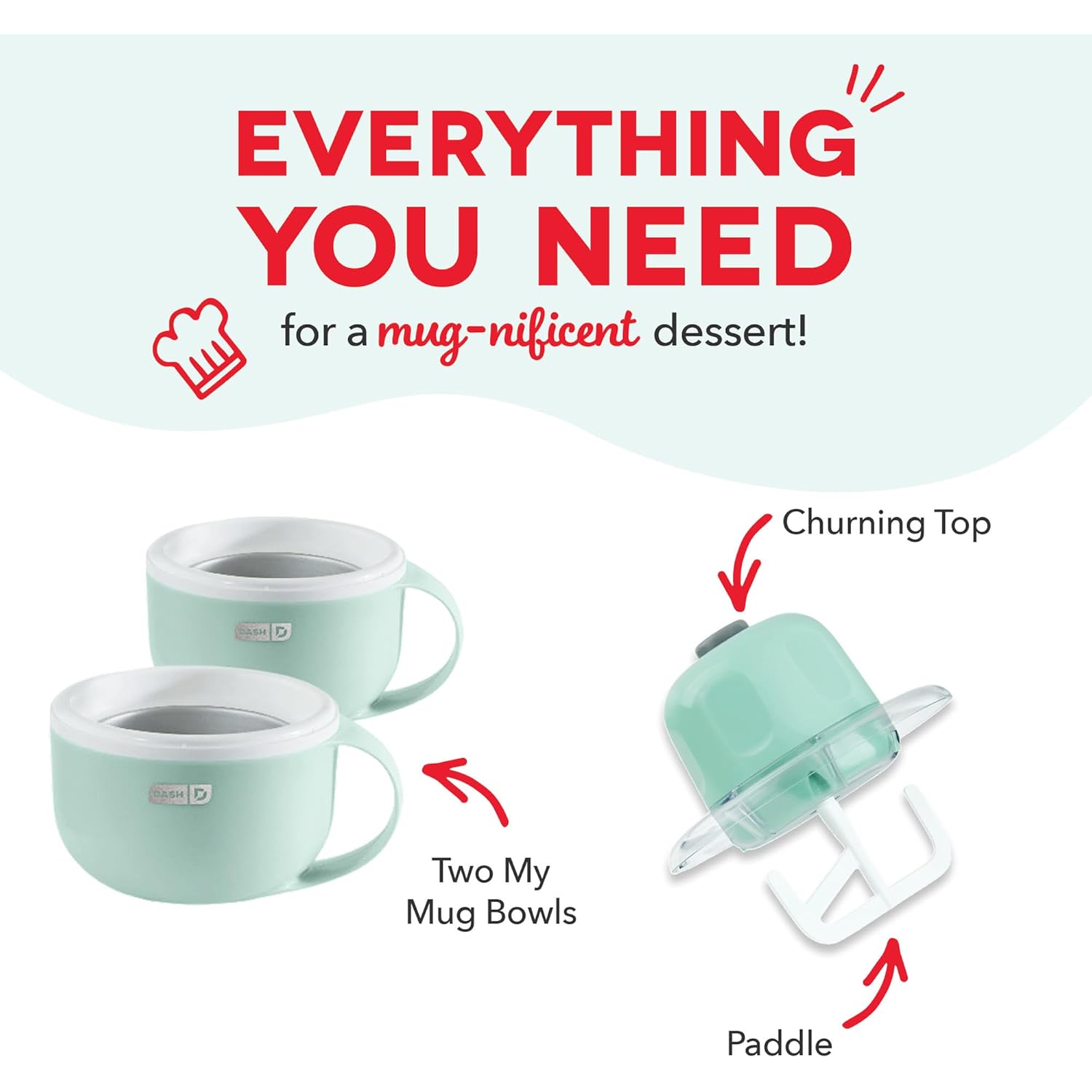 Dash My Mug Ice Cream Maker - Makes Single Serving of Gelato, Frozen Yogurt, Sorbet & More - Easy to Clean & Use - Aqua, 2 Bowls