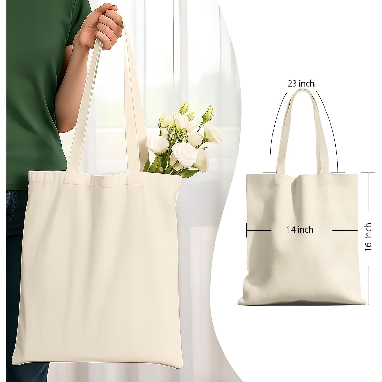 1-200 Pack Available Premium Canvas Reusable Tote Gift Bags,Made Of Natural Canvas With Handle,Work,Diy,Shopping(1 Pack)
