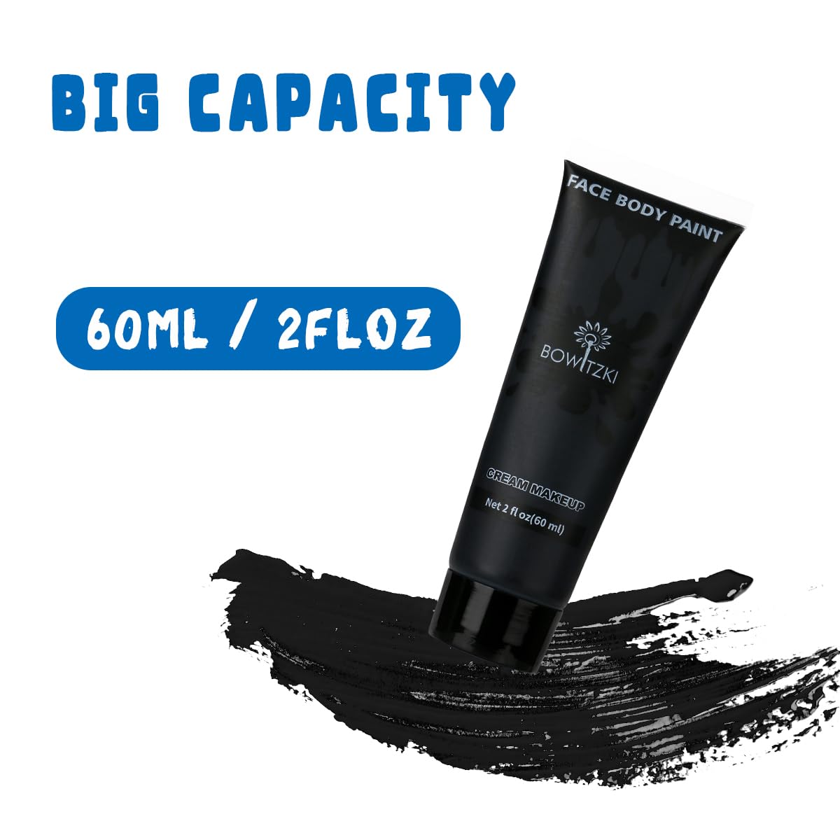 Bowitzki Face and Body Paint 2oz Cream Makeup 60ml Water Based Face Painting Special Effects For Adults Halloween Christmas Party Stage Cosplay (Black)