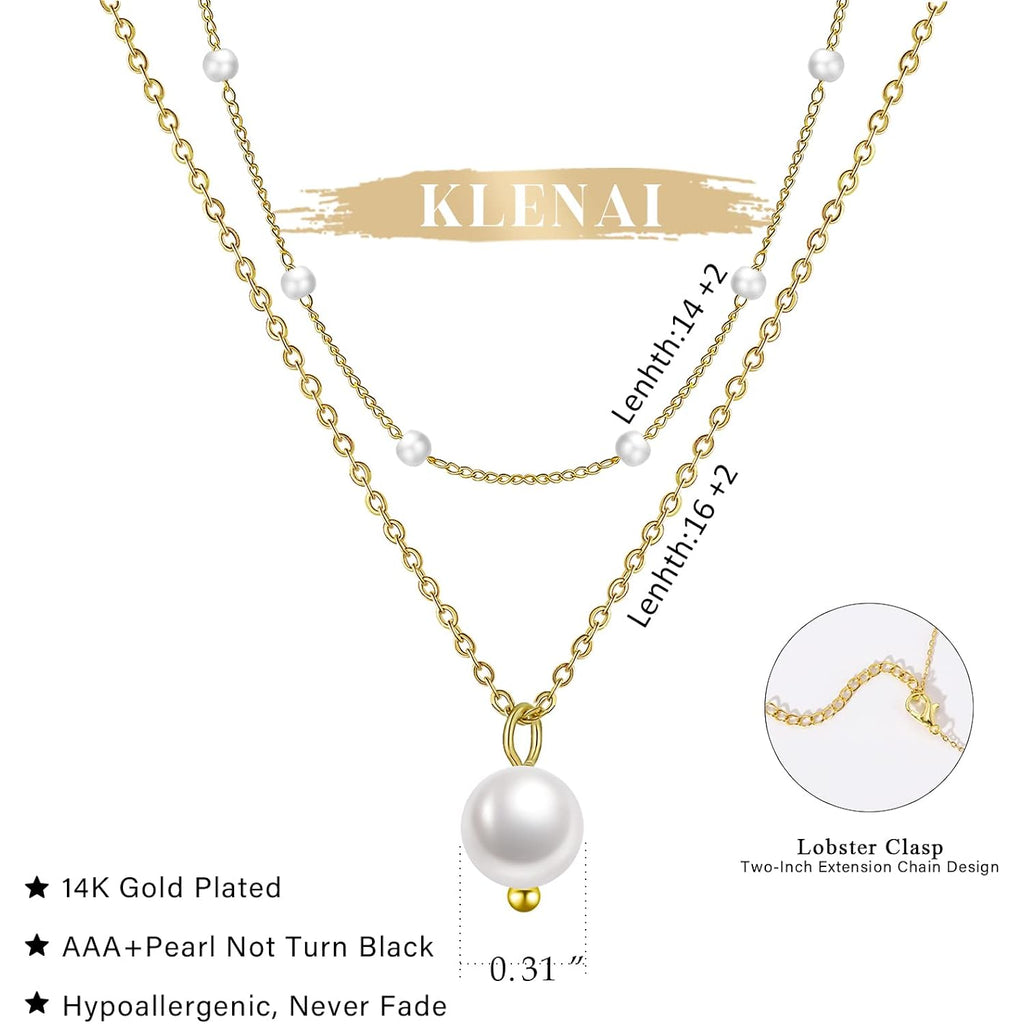 Gold Pearl Necklace for Women, 14K Gold Plated Layered Pearl Necklaces for Women Trendy Simple Herringbone Chain Pearl Necklace for Women Gold Jewelry Gifts