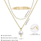 Gold Pearl Necklace for Women, 14K Gold Plated Layered Pearl Necklaces for Women Trendy Simple Herringbone Chain Pearl Necklace for Women Gold Jewelry Gifts