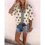 Chicme Women'S Casual V Neck Blouse Floral Boho Summer Tops Lantern Sleeve Loose Fit Tunics Flowy Vacation Clothes