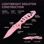 Pink Pocket Knife For Women - Legal Small Knife - 2.68 Inch Serrated Blade - Womens Knife For Self Defense - Cute Girl Survival Tool Pocket, Folding Mincing Knives - Mothers Day Gift Idea - 6655 P