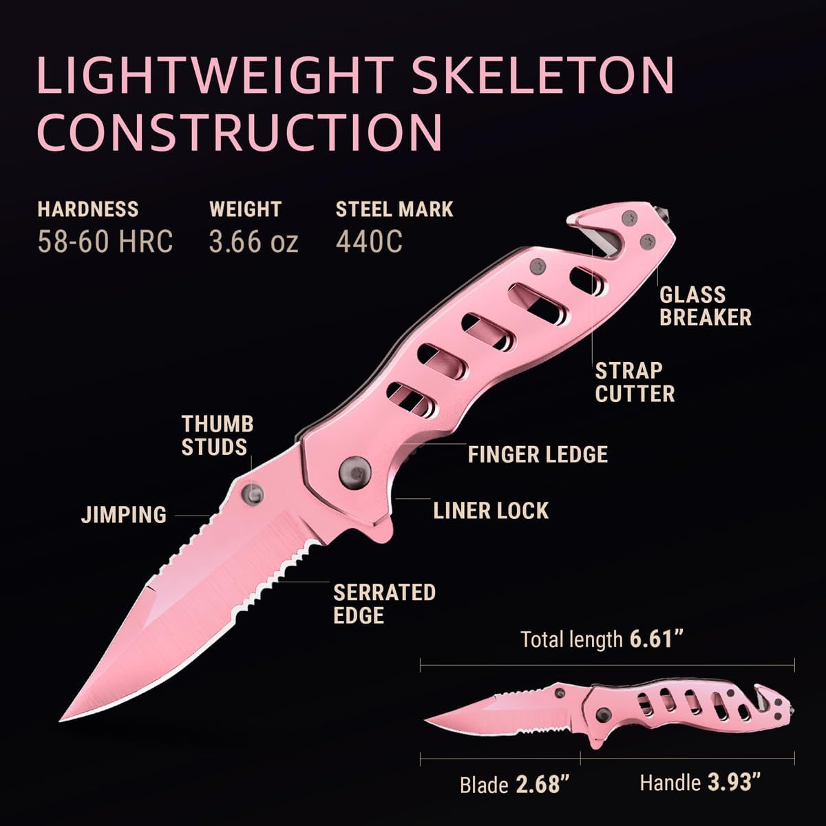 Pink Pocket Knife For Women - Legal Small Knife - 2.68 Inch Serrated Blade - Womens Knife For Self Defense - Cute Girl Survival Tool Pocket, Folding Mincing Knives - Mothers Day Gift Idea - 6655 P