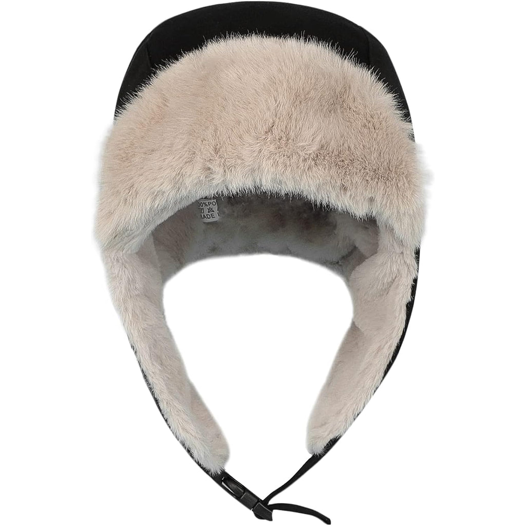 Women Winter Furry Trapper Hat with Earflaps Warm Faux Fur Windproof Russian Trooper Cap Fleece Lined Plush Hunting Ski