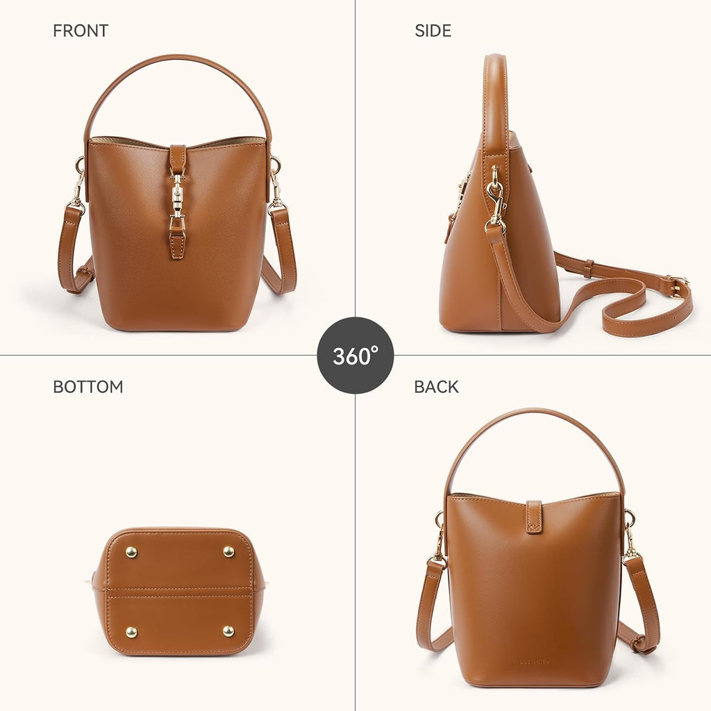 Bostanten Small Bucket Bag For Women Crossbody Bags Trendy Vegan Leather Shoulder Purses Designer Ladies Handbags